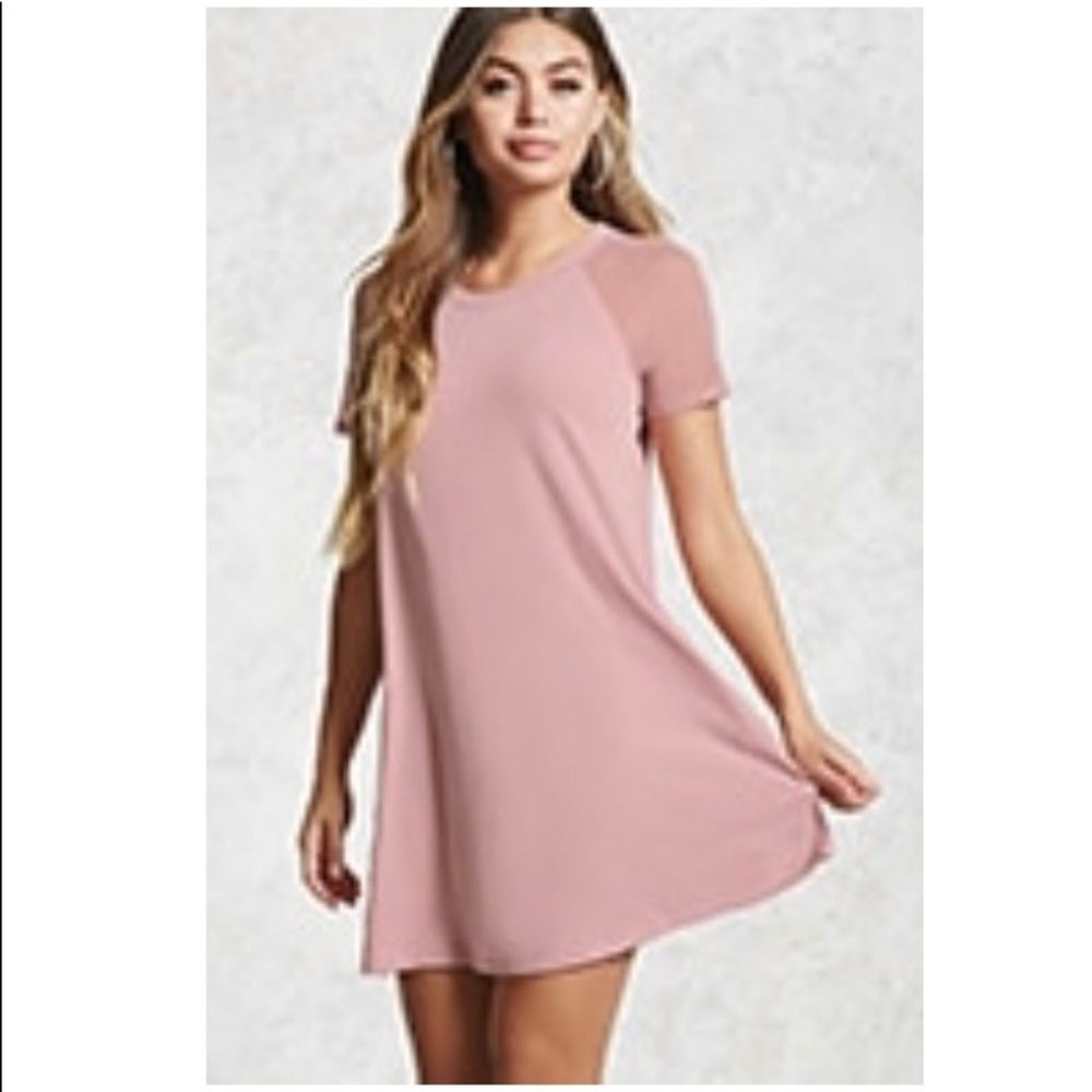 Pink Dress  with Mesh Sleeves - Forever 21